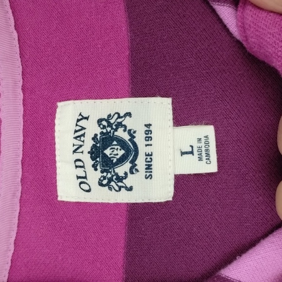 Old Navy size large graphic stripes pinks and purple athletic prep polo top - Picture 8 of 12